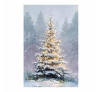 HUYEEI Tableau rustique sur toile Sapin enneigé en forêt imprimé hivernal, décoration de Noël vintage, pour le salon ou la chambre d'enfant(blanc154)-20x30cm Sans cadre
