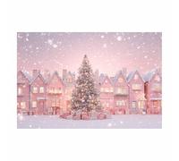 HUYEEI Tableau rustique sur toile Village enneigé imprimé hivernal, décoration de Noël vintage, pour le salon ou la chambre d'enfant(rose69)-40x60cm Sans cadre