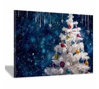 HUYEEI Tableau sur toile de Noël Sapin de Noël pour une décoration de chambre chaleureuse, idéal pour le salon, la salle de bain, la chambre(bleu-blanc75)-70x100cm Encadrée