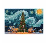 HUYEEI Tableau sur toile de Noël Village sous la neige pour une décoration de chambre chaleureuse, idéal pour le salon, la salle de bain, la chambre(bleu55)-60x80cm Sans cadre