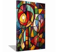 HUYEEI Tableaux Muraux Modernes Style Abstrait Peinture sur vitrail colorée Peinture sur Toile Affiches et Gravures,pour Chambre Salon Salle de bain Cuisine Couloir(multicolore)-20x30cm Encadrée