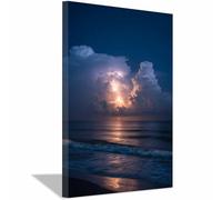 HUYEEI Toile murale à suspendre Mer nocturne orageuse Peinture de l'océan apaisante - Décoration d'intérieur pour salle de bain, salon, chambre à coucher(bleu)-60x90cm Encadrée