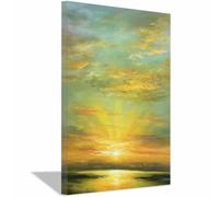 HUYEEI Vintage Paysage Image SurToile Lumière du soleil se reflétant sur les vagues pour chambre à coucher, salon, paysage marin, plage de sable, océan, naturel(jaune)-60x90cm Encadrée