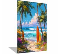 HUYEEI Vintage Paysage Image SurToile Plages Voile Noix de coco pour chambre à coucher, salon, paysage marin, plage de sable, océan, naturel(bleu)-60x90cm Encadrée