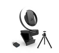HUYEOOG Mini webcam 2K avec microphone, lumière de remplissage 3 couleurs et cache de confidentialité, webcam beauté HD grand angle avec trépied et adaptateur USB C, Plug & Play pour PC/ordinateur