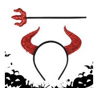 Huyeruie Bandeau d'Halloween, costume de diable pour femme, cornes de diable rouges et fourchette de diable, accessoires d'Halloween à paillettes pour femme | Joli bandeau oreilles de diable