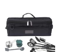 Huyeruie Ensemble d'ustensiles de cuisine de camping - Organiseur d'ustensiles de cuisine de camping | Pochette portable pour barbecue | Sac de voyage en tissu Oxford avec poches en filet | Pochette