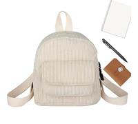 Huyeruie Petit sac à livres en velours côtelé pour étudiant - Sac pour ordinateur portable - Sac à dos tendance pour adolescentes et filles - Sac à dos de voyage pour lycée et étudiante, Blanc kaki
