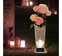 HUYIENO Vase solaire commémoratif avec LED pour décoration de cimetière fraîche/artificielle - Statue d'ange avec pointes - Décoration de tombe