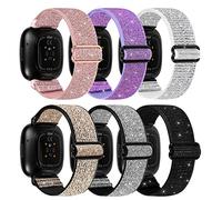 HUYIIO Lot de 6 bracelets de sport élastiques réglables compatibles avec Fitbit Versa 3 et Sense, Bracelet de rechange en nylon pour montre connectée Fitbit, Pour homme et femme, Sans pierre précieuse