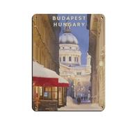 HUYNHTY Plaque en métal vintage Budapest Winter pour pub, club, café, bar, maison, décoration murale rétro, 30 x 40 cm