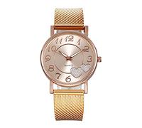 HUYTBYG Montre-bracelet dorée en maille rose montre cœur montres femmes mouvement Saint-Valentin grande dames quartz filles jour montre femme montre bracelet de montre simple passage, rose gold, One