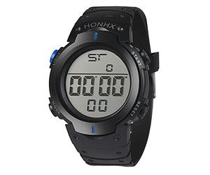 HUYTBYG Montre de poche classique en caoutchouc avec chronomètre numérique LCD pour homme et garçon, bleu, taille unique