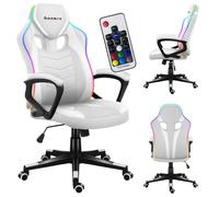 Huzaro Force 2.5 | éclairage LED RGB Gaming Chair Chaise d'ordinateur PC Chair | hauteur réglable fonction bascule tissu | jusqu'à 130 kg | blanc