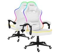 huzaro Force 4.4 RVB | Éclairage LED | Chaise Bureau | Ergonomique | Cuir synthétique | Appui-tête | Coussin Lombaire | Réglable en Hauteur | PC Gaming | Accoudoirs Souples | Blanc