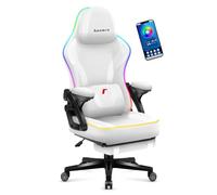 huzaro Force 4.6 RVB | Chaise Gaming | Design Ergonomique | Eclairage LED avec Sync Musique | Repose-Pieds | Fonction Bascule | Appuie-tête réglable | Charge Max 130 kg | Tissu Blanc