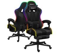 huzaro Force 4.7 | Chaise de Gaming | Éclairage LED | Ergonomique | Charge Max 140 kg | Double Inclinaison | Accoudoirs | Coussin Lombaire | Repose-Pieds | Maille RVB | Couleur Noir