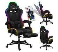 huzaro Force 4.7 | Chaise de Gaming | Éclairage LED | Ergonomique | Charge Max 140 kg | Double Inclinaison | Accoudoirs | Coussin Lombaire | Repose-Pieds | Maille RVB | Couleur Noir