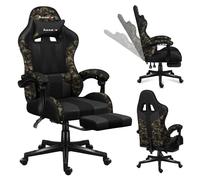 Huzaro Force 4.7 | Chaise gaming chaise de bureau chaise d'ordinateur PC Chair | 90-140° angle d'inclinaison appui-tête coussin lombaire tissu repose-pieds | Camouflage noir