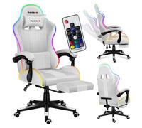 Huzaro Force 4.7 RGB | Chaise de jeu LED Chaise d'ordinateur | 90-140° Angle d'inclinaison | Appuie-tête Coussin lombaire Réglable en hauteur Repose-pieds | 140 kg | Blanc