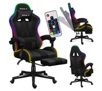 Huzaro Force 4.7 RGB | Chaise de jeu LED Chaise d'ordinateur | 90-140° Angle d'inclinaison | Appuie-tête Coussin lombaire Réglable en hauteur Repose-pieds | 140 kg | Noir