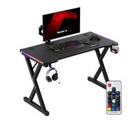 huzaro Hero 2.3 Table de jeu RVB avec LED, 120 x 60 cm, bureau d'ordinateur pour gaming avec crochet pour casque et porte-gobelet, gestion des câbles, cadre en acier stable, table PC, bureau, bureau à