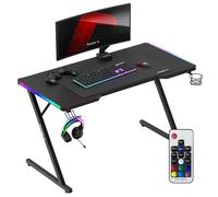 huzaro Hero 2.5 Bureau Gaming PC avec Eclairage LED RVB | Design Ergonomique | Panneau Structure Carbon | Construction Solide et Facile à Assembler | Crochet Casque et Porte Gobelet | Noir