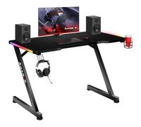 Huzaro Bureau gaming Hero 2.5 – Éclairage LED RVB, panneau structure Carbon, crochet casque – Noir