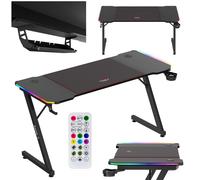 huzaro Hero 3.3 RGB | LED Gaming PC Table Bureau | Tapis de souris inclus | Crochet pour écouteurs Porte-boisson | Organisateur de câbles | 140x60cm | Noir