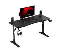 huzaro Hero 3.6, Bureau Gaming réglable en Hauteur 56-79 cm, Plateau 140×60 cm Finition Carbone, Structure Acier renforcé, Tapis XXL Inclus, Supports Casque et Boisson, Noir