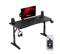 huzaro Hero 3.6 RVB, Bureau Gaming réglable en Hauteur 56-79 cm, Plateau 140×60 cm Finition Carbone, Structure Acier renforcé, Tapis XXL Inclus, Supports Casque et Boisson, Noir