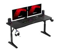 huzaro Hero 4.6 Bureau Gaming réglable en Hauteur, 160x60 cm avec Surface Carbone, Gestion des câbles, Support Boisson & Casque, Bureau PC pour Maison ou Bureau, Noir