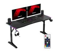 huzaro Hero 4.6 RVB Bureau Gaming réglable en Hauteur, 160x60 cm avec Surface Carbone, Gestion des câbles, Support Boisson & Casque, Bureau PC pour Maison ou Bureau, Noir