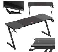 huzaro Hero 4.8 Bureau Gaming | Bureau Ergonomique | Surface en Fibre de Carbone | Gestion des câbles | Porte-gobelet et Support Casque | Bureau Robuste et Stable pour Jeux | Noir