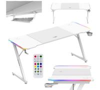 huzaro Hero 4.8 RVB | Bureau XXL pour PC Gaming | Tapis de Souris | Crochet pour Casque | Porte-gobelet | Organisateur de câbles | Plateau en Carbone | Bureau d'ordinateur Stable | Blanc