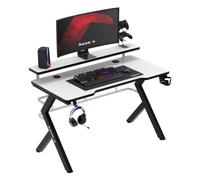 huzaro Hero 5.0 Blanc, Bureau d'ordinateur, 120cm x 60cm, Crochet Casque | Plateau avec revêtement Carbone, Porte gobelet, Ergonomique, Home Office