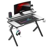 huzaro Hero 5.0 Blanc | Bureau d'ordinateur | 120cm x 60cm | Plateau avec revêtement Carbone | Crochet Casque | Porte gobelet | Ergonomique | Home Office