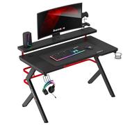 huzaro Hero 5.0 | Bureau Gaming | 120x60cm | Plateau Structure Carbon | Crochet Casque | Porte Goblet | Rangement | PC Gamer | Design Ergonomique | Construction Solide | Noir et Rouge