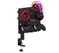huzaro Sync 3.0 Tableau perforé à clipser | Pegboard | Organiseur gamer | Pour jeu, bureau, maison | 7 accessoires | Suspension modulaire | Support de casque | En métal | Noir
