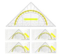 HUZNA 4 Pcs Equerre Ecole Rapporteur,Équerre Géométrique avec Poignée,Règle Equerre Rapporteur 2 en 1,Règle de Kit en Plastique pour Etudiants Bureau Maths（Jaune）