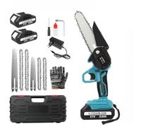 Huzoomtoyz Mini tronçonneuse sans fil de 10,16 + 15,2 cm, avec chaîne de rechange et 2 batteries, pour le jardinage, l'élagage des arbres et la coupe du bois