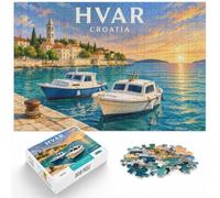 Hvar Croatia Travel Poster Puzzle À Motif 1000pcs (52x38cm) pour Passionnés | Pour une activité qui demande de la patience : ce puzzle 1000 pièces adulte se prête aux après-midis tranquilles.