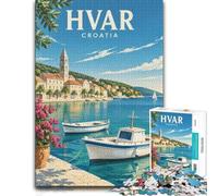 Hvar Croatia Travel Poster Puzzle Bois, Puzzle Adulte, 1000 pièces | Le tri par couleurs et formes: un montage clair zone par zone à la maison.