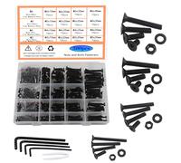 HVDHYY 500pcs Boulons et Écrous M3 M4 M5 M6 Noir Vis a Tête Cylindrique en Acier Au Carbone Vis Mécaniques Écrous Rondelles Kit D'assortiment Tête Ronde avec Boîte de Rangement Livré Avec 4 Clés