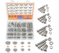 HVDHYY 680pcs Boulons M3 M4 M5 M6 Vis a Tête Cylindrique a Six Pans Creux Vis Mécaniques a Tête Hexagonale en Acier Inoxydable Rondelles Écrous Assortiment Kit Tête Fraisée avec Boîte Rangement