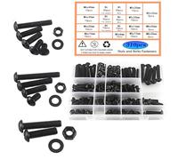 HVDHYY Boulons et Écrous Jeu de en Acier au Carbone M5 M6 M8 Vis Mécaniques Noires Vis Écrous et Rondelles Assortiment Kit Tête Ronde avec Boîte de Rangement Livré Avec 3 Clés 310pcs