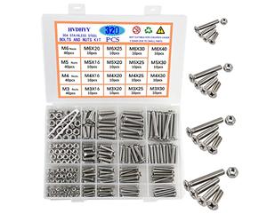 HVDHYY Boulons M3 M4 M5 M6 Vis a Tête Cylindrique a Six Pans Creux A2-70 Vis a Métaux a Tête Hexagonale en Acier Inoxydable Kit D'assortiment D'écrous a Tête Fraisée Avec Boîte de Rangement 320pcs