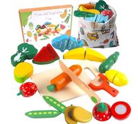 HVDHYY Jeu de Nourriture en Bois pour Enfants, Fruit et Legume Jeux et Jouets de Rôles Cuisine en Bois 2+ Ans Fille et Garçon avec Sac de Rangement Cadeaux de Anniversaire, Journée des Enfants