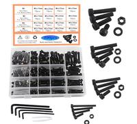 HVDHYY M3 M4 M5 M6 Boulons et Écrous Noires Vis Kit D'assortiment D'écrous de Rondelles en Acier Au Carbone Vis a Six Pans Creux Avec Boîte de Rangement Pour,Livré Avec 4 Clés 500pcs
