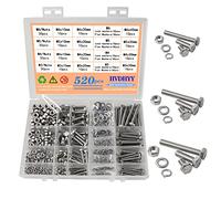 HVDHYY Vis et Écrous M3 M4 M5 M6 Vis a Tête Hexagonale DIN 933 A2-70 Vis Filetées en Acier Inoxydable Rondelles Écrous et Boulons 16 Tailles Avec Boîte de Rangement Réutilisable 520pcs